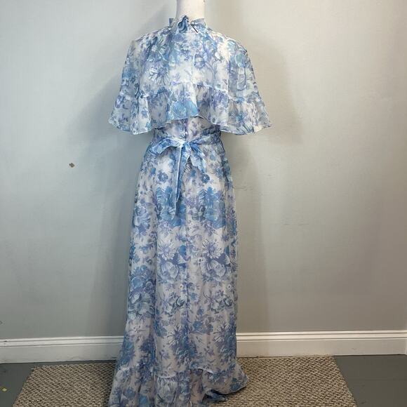 Vintage 70's Lorrie Deb Dress & Cape size 13/14 Blue Floral Bridesmaid Wedding - Picture 16 of 16